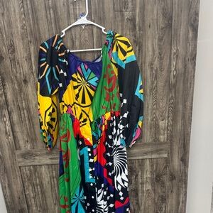 Eien USA Multicolor Geometric Maxi Dress Medium | Button Front Boho Retro